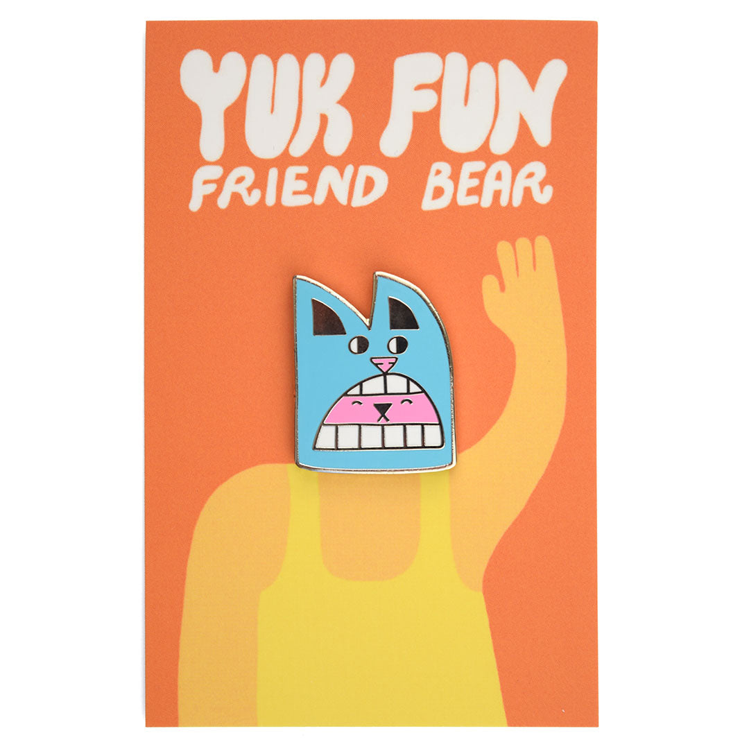 Cute illustrated blue bear enamel pin by YUK FUN