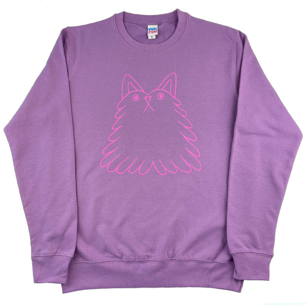 Cute lilac sweatshirt with cat dog illustration by design duo YUK FUN