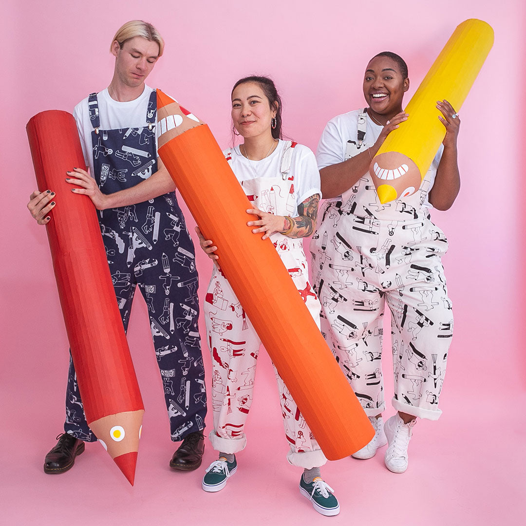 YUK FUN X The Emperor's Old Clothes Pencil Party Dungarees ethically made in the UK from sustainable 100% organic cotton